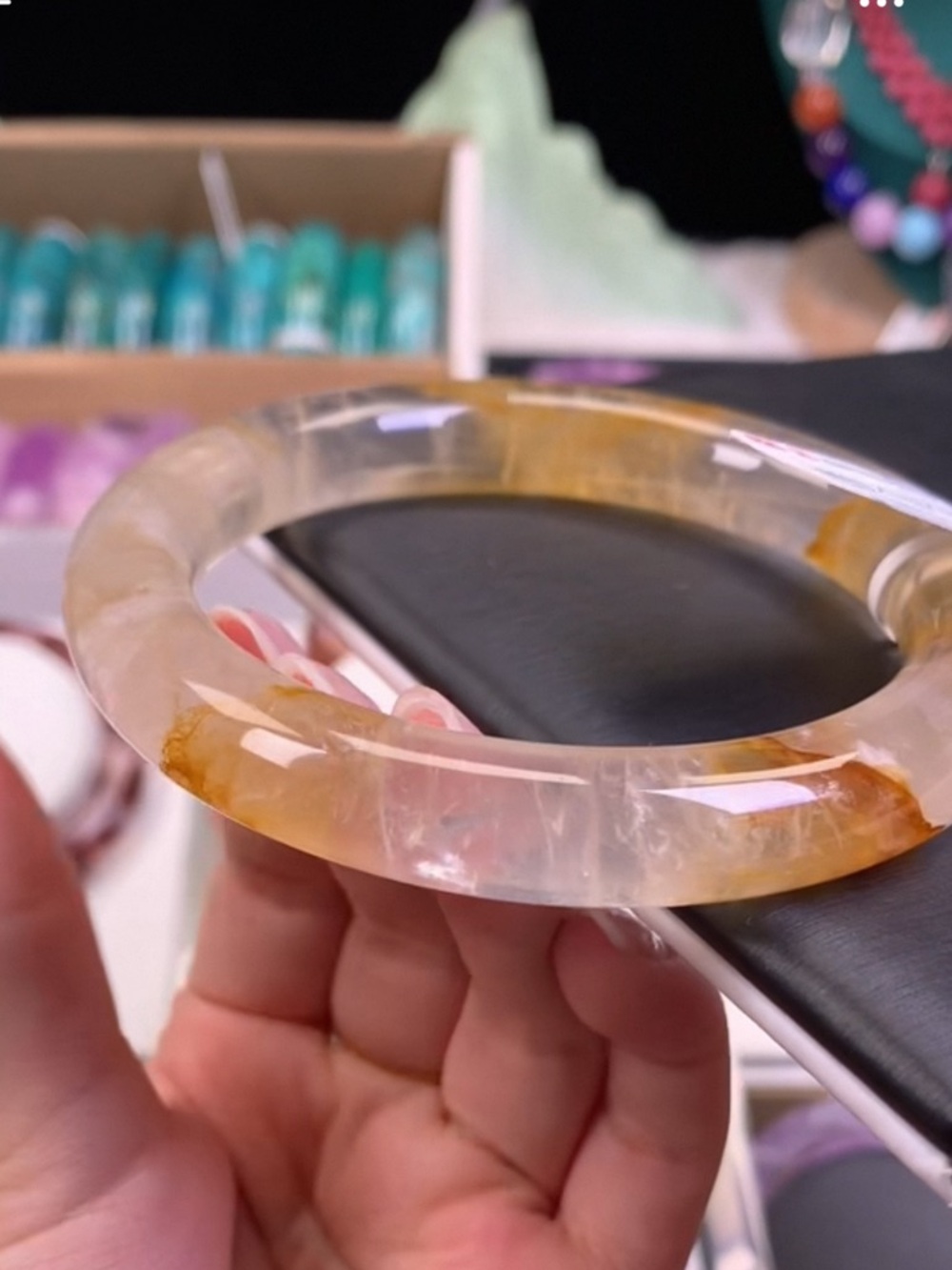 Translucent Golden Healer Round Bangle with Amber Veining Size 60.9 mm